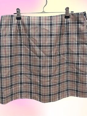 Nasty Gal Beige Plaid Mini Skirt with Black & Red Windowpane